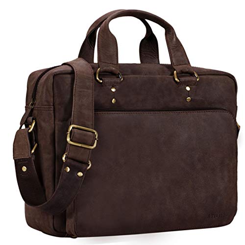 STILORD 'Joshua' Bolso de Negocios o de Mensajero Grande de Piel Vintage para Hombre y Mujer Bolsa para portátil 13.3' maletín o Bandolera de Cuero Genuino, Color:marrón - moscada