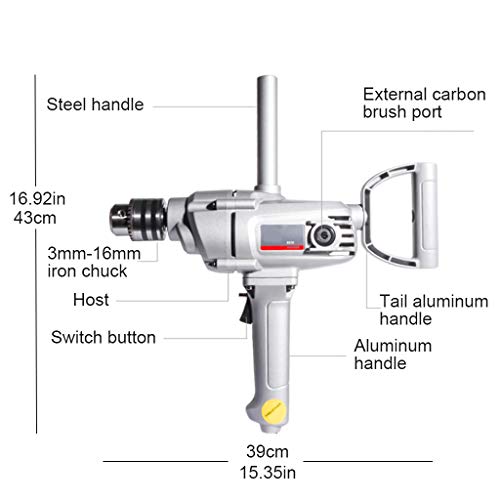 Stir Mezclador de mortero eléctrico, 1200W Máquina de Mezcla de lechada de Pintura de Cemento de Mano Herramienta de agitación de hormigón de Acero Inoxidable AC 220W