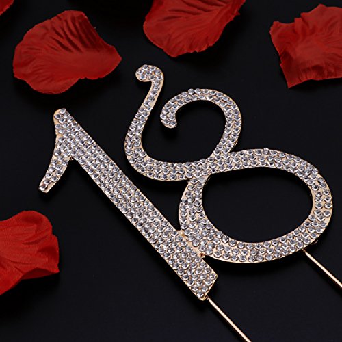 STOBOK Numero 18 Topper Tarta Decoracion para Tartas Cumpleaños 18 Años Cake Topper Strass Cristal Oro
