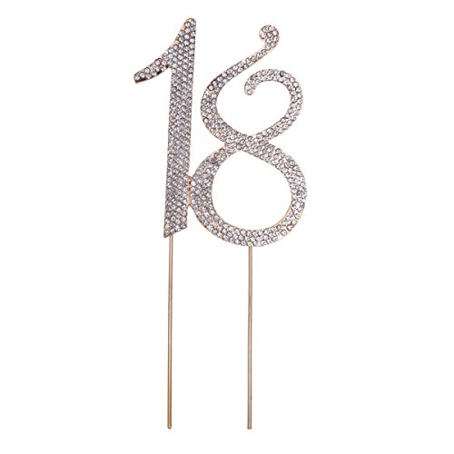 STOBOK Numero 18 Topper Tarta Decoracion para Tartas Cumpleaños 18 Años Cake Topper Strass Cristal Oro