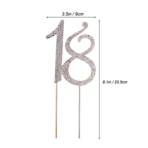 STOBOK Numero 18 Topper Tarta Decoracion para Tartas Cumpleaños 18 Años Cake Topper Strass Cristal Oro