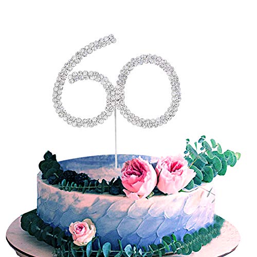 STONCEL - Decoración para tarta de cristales brillantes con número 10/18/20/30/40/50/60 para cumpleaños, aniversario, boda, fiesta, decoración (Number60)
