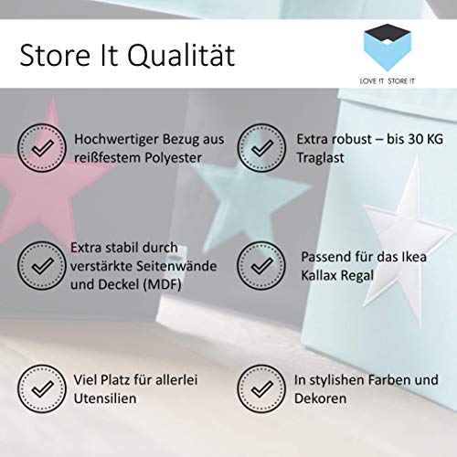 Store – Caja con Tapa, Gris con Estrella Blanca, MDF, IT 672203 almacenaje Reforzado, poliéster/MDF, 33 x 33 x 33 cm