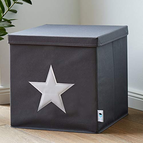 Store – Caja con Tapa, Gris con Estrella Blanca, MDF, IT 672203 almacenaje Reforzado, poliéster/MDF, 33 x 33 x 33 cm