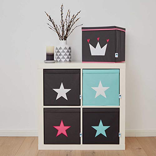 Store – Caja con Tapa, Gris con Estrella Blanca, MDF, IT 672203 almacenaje Reforzado, poliéster/MDF, 33 x 33 x 33 cm