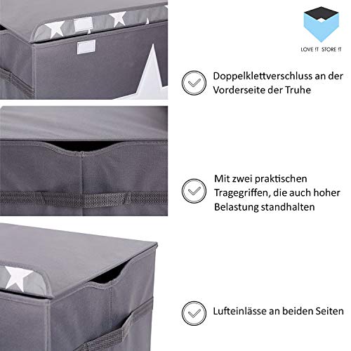 STORE.IT 670360 Juguetes, Gris con Estrella Blanca, poliéster/MDF, 61 x 37 x 38 cm