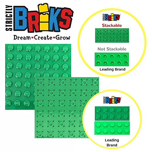 Strictly Briks Pack de 10 Bases con Ladrillos separadores 2 x 2 - Construcción en Forma de Torre - Compatible con Todas Las Marcas - 15,24 x 15,24 cm - Verde
