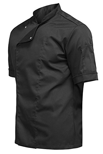 strongAnt® - Chaqueta Cocinero de Manga Corta. Uniforme de Chef Hombre. Ropa de Cocina. Tela de algodón/Tencel - Estilo Delgado, Ajuste Delgado - Hecho en EU - Noir M