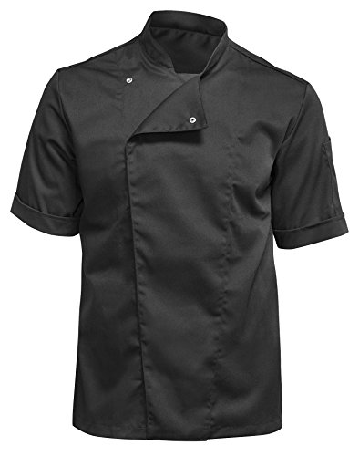 strongAnt® - Chaqueta Cocinero de Manga Corta. Uniforme de Chef Hombre. Ropa de Cocina. Tela de algodón/Tencel - Estilo Delgado, Ajuste Delgado - Hecho en EU - Noir XXL