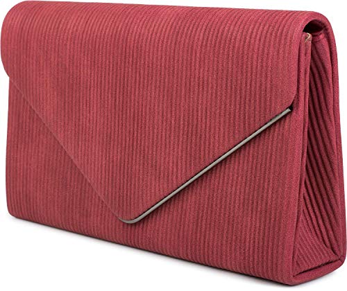 styleBREAKER Bolso de Mano «Clutch» de Mujer en óptica de Pana con Borde Decorativo de Metal, Bolso de Fiesta, Bolso 02012275, Color:Burdeos-Rojo