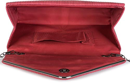 styleBREAKER Bolso de Mano «Clutch» de Mujer en óptica de Pana con Borde Decorativo de Metal, Bolso de Fiesta, Bolso 02012275, Color:Burdeos-Rojo