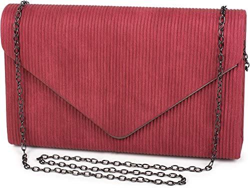 styleBREAKER Bolso de Mano «Clutch» de Mujer en óptica de Pana con Borde Decorativo de Metal, Bolso de Fiesta, Bolso 02012275, Color:Burdeos-Rojo