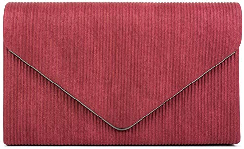 styleBREAKER Bolso de Mano «Clutch» de Mujer en óptica de Pana con Borde Decorativo de Metal, Bolso de Fiesta, Bolso 02012275, Color:Burdeos-Rojo