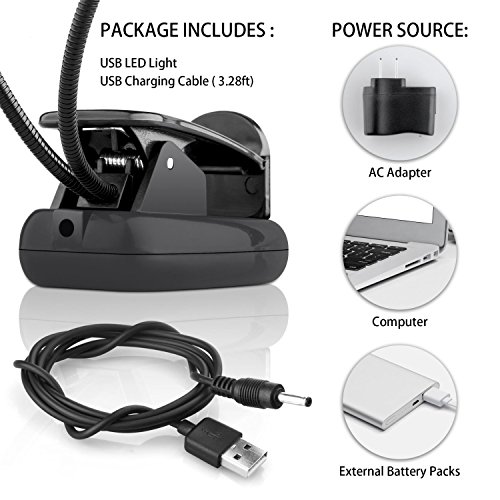 SUAVER luz Flexible Clip,8LED Flexible Luz de Lectura LED Doble Brazo Lámpara,Lámpara para Atril de Música con la Carga del USB para Leer,Trabajar