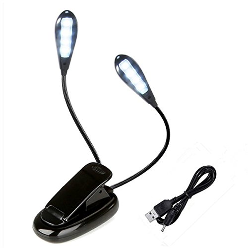 SUAVER luz Flexible Clip,8LED Flexible Luz de Lectura LED Doble Brazo Lámpara,Lámpara para Atril de Música con la Carga del USB para Leer,Trabajar
