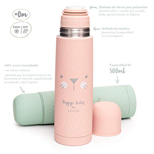Suavinex - Termo Líquidos Para Bebé. Acero Inoxidable. Cierre Hermético. Bebidas Calientes y Frías, 500ML Color Rosa
