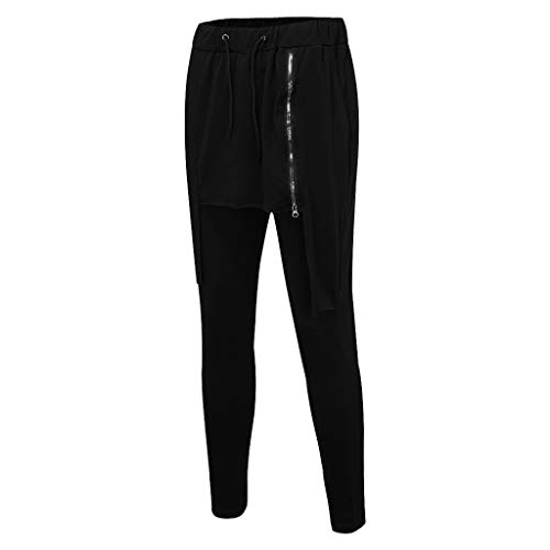 Subfamily Pantalón Deportivo para Hombre con Herramientas de Doble Costura En Color Liso Pantalones Cortos de Cremallera de Doble Capa Pantalones Deportivos de Bolsillo Pantalones de Trabajo Negro L