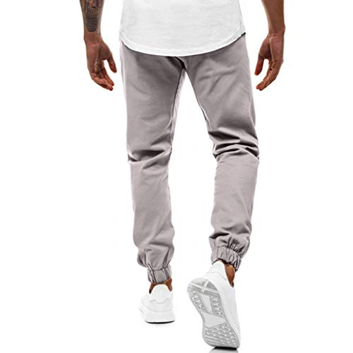 Subfamily Pantalones Casuales Deportivos de Color Sólido con Bolsillo con Cordón para Hombres, Casual Fitness Bodybuilding Pocket Skin Pantalones Deportivos de Cuerpo Entero Gris M