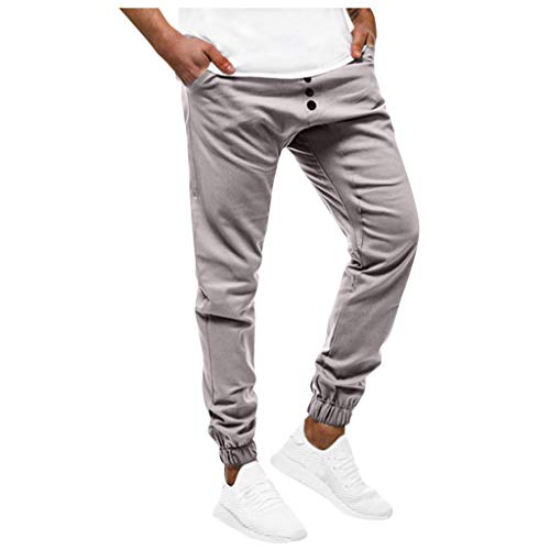 Subfamily Pantalones Casuales Deportivos de Color Sólido con Bolsillo con Cordón para Hombres, Casual Fitness Bodybuilding Pocket Skin Pantalones Deportivos de Cuerpo Entero Gris M