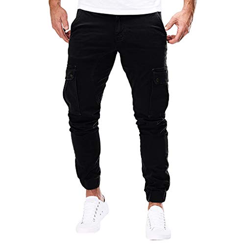 Subfamily Pantalones de Herramientas Deportivas Casuales Multibolsillos de Color Liso para Hombre Azul Marino Pure Color Pocket Overol Casual Pocket Sport Work Pantalones de Pantalón Casuales Negro M