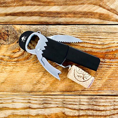 SUCK UK Sacacorchos De Vino | Abridor Manual Diseño Pirata | Abre Botellas Cocina, Acero Inoxidable, Negro