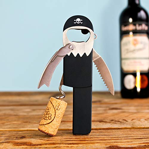 SUCK UK Sacacorchos De Vino | Abridor Manual Diseño Pirata | Abre Botellas Cocina, Acero Inoxidable, Negro