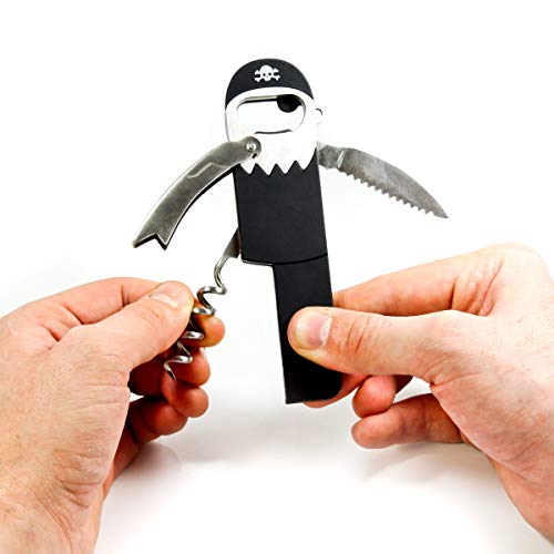 SUCK UK Sacacorchos De Vino | Abridor Manual Diseño Pirata | Abre Botellas Cocina, Acero Inoxidable, Negro