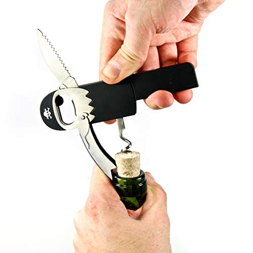 SUCK UK Sacacorchos De Vino | Abridor Manual Diseño Pirata | Abre Botellas Cocina, Acero Inoxidable, Negro