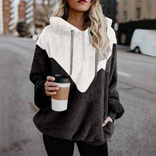 Sudadera con Capucha para Mujer Patchwork Invierno Cálido Lana Bolsillos con Cremallera Ropa de algodón Liquidación Venta Letras de Las Mujeres Imprimir Patchwork Sudadera con Capucha