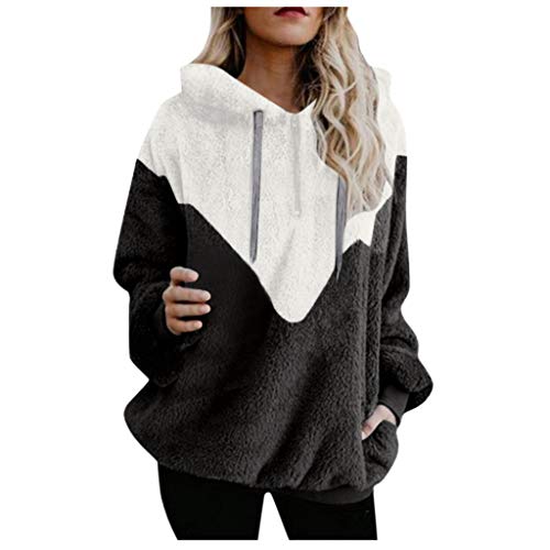 Sudadera con Capucha para Mujer Patchwork Invierno Cálido Lana Bolsillos con Cremallera Ropa de algodón Liquidación Venta Letras de Las Mujeres Imprimir Patchwork Sudadera con Capucha