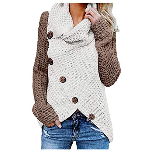 Suéter Elegante Cuello Alto para Mujer Jerséy Clásico Manga Larga para Otoño Invierno Mujeres Casual Suelto Sólido Manga Larga O-Cuello Camisetas Tops Blusa