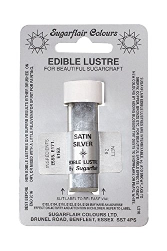 Sugarflair Comestible Lustre Polvo Color de Alimentos Fondant Polvo Plata Satinado