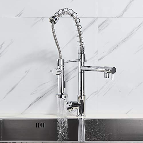Sugu - Grifo de cocina con alcachofa extensible, cromado, monomando, 360 °, giratorio de una sola palanca, cabezal de pulverización ajustable, boquilla para primavera