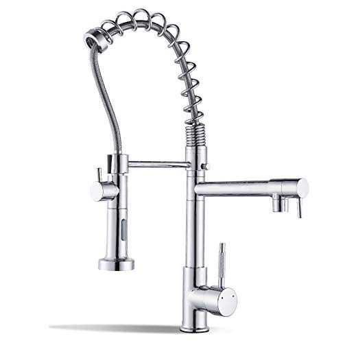 Sugu - Grifo de cocina con alcachofa extensible, cromado, monomando, 360 °, giratorio de una sola palanca, cabezal de pulverización ajustable, boquilla para primavera