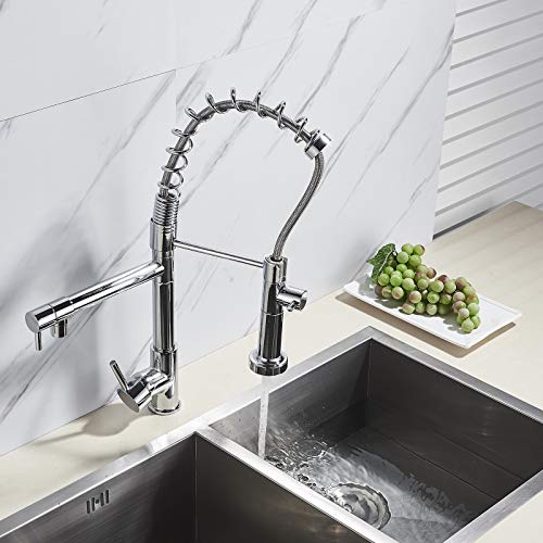 Sugu - Grifo de cocina con alcachofa extensible, cromado, monomando, 360 °, giratorio de una sola palanca, cabezal de pulverización ajustable, boquilla para primavera