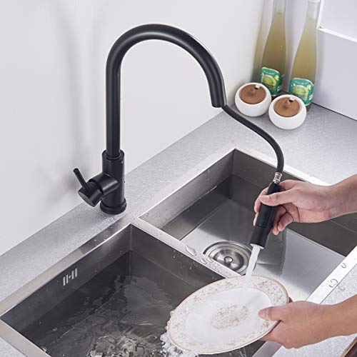 SUGU - Grifo de cocina con sensor automático y alcachofa extraíble, batería mixta para cocina, grifo de cocina inductivo táctil, negro, monomando, rango giratorio de 360°, batería de cocina