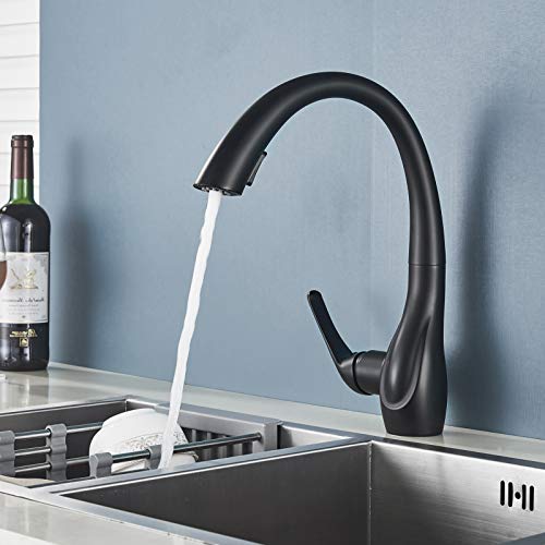 SUGU - Grifo de cocina extensible con alcachofa de ducha, grifo monomando para fregadero de cocina de alta presión, giratorio 360°