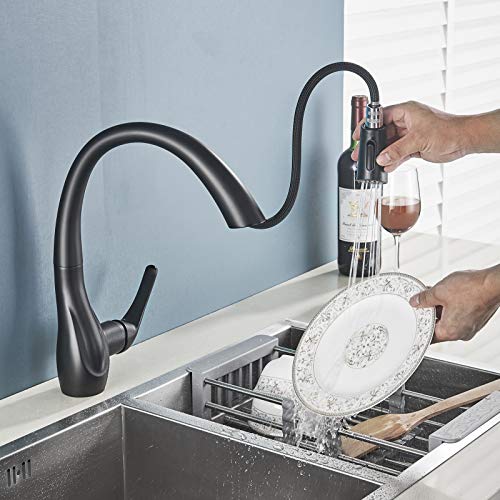 SUGU - Grifo de cocina extensible con alcachofa de ducha, grifo monomando para fregadero de cocina de alta presión, giratorio 360°
