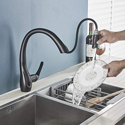 SUGU - Grifo de cocina extensible con alcachofa de ducha, grifo monomando para fregadero de cocina de alta presión, giratorio 360°