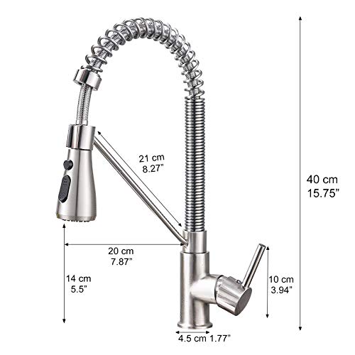 Suguword - Grifo de cocina de acero inoxidable, con alcachofa extensible, giratorio 360°, alta presión