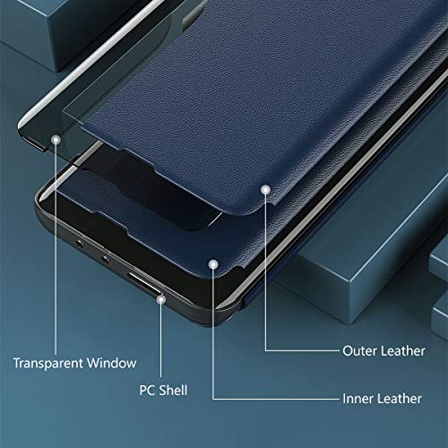 Suhctup Compatible con Samsung Galaxy S7 Edge Funda Smart View Flip Carcasa de Cuero PU+PC Ultrafina de Piel con Función de Soporte y Cierre Magnetico Caso Protección de 360° Case-Azul