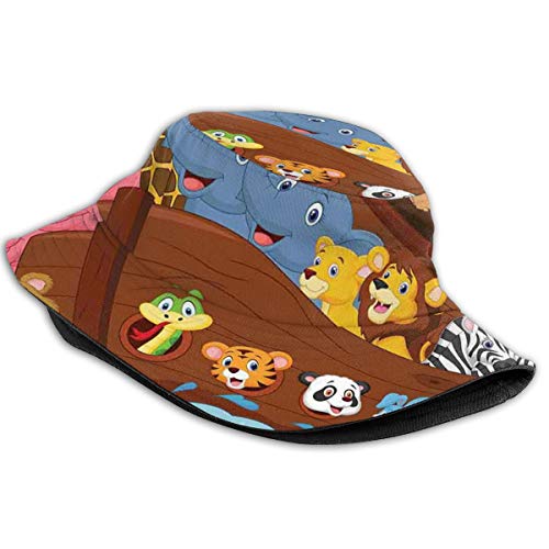 SUHETI Sombrerode Pescador Visera，El Arca navega en el mar Ondulado con un par de Animales como Jirafas cebras Leones，con Gorra Protección contra Sol UV Transpirable Sombrero