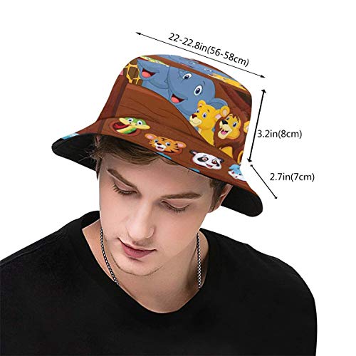 SUHETI Sombrerode Pescador Visera，El Arca navega en el mar Ondulado con un par de Animales como Jirafas cebras Leones，con Gorra Protección contra Sol UV Transpirable Sombrero