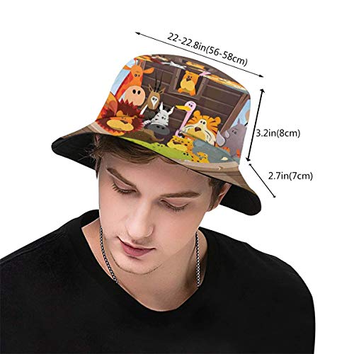 SUHETI Sombrerode Pescador Visera，Varios Animales Dentro del Arca león Elefante Jirafa Mono y el océano Cebra，con Gorra Protección contra Sol UV Transpirable Sombrero