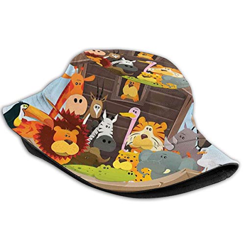 SUHETI Sombrerode Pescador Visera，Varios Animales Dentro del Arca león Elefante Jirafa Mono y el océano Cebra，con Gorra Protección contra Sol UV Transpirable Sombrero