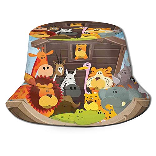 SUHETI Sombrerode Pescador Visera，Varios Animales Dentro del Arca león Elefante Jirafa Mono y el océano Cebra，con Gorra Protección contra Sol UV Transpirable Sombrero