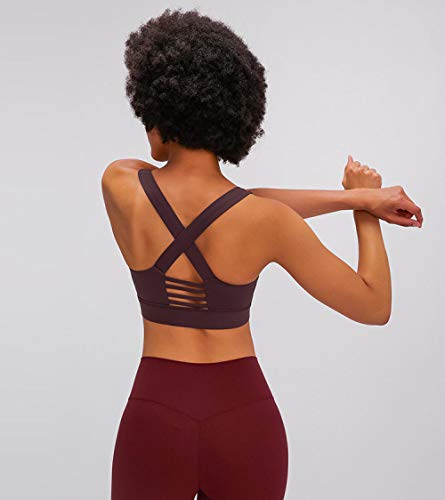 Sujetadores Deportivos para Mujer Correr Gym Top Mujer Correas Anchas Suaves como la Mantequilla Push Up Workout Athletic Yoga Bras-Castaño_6-S