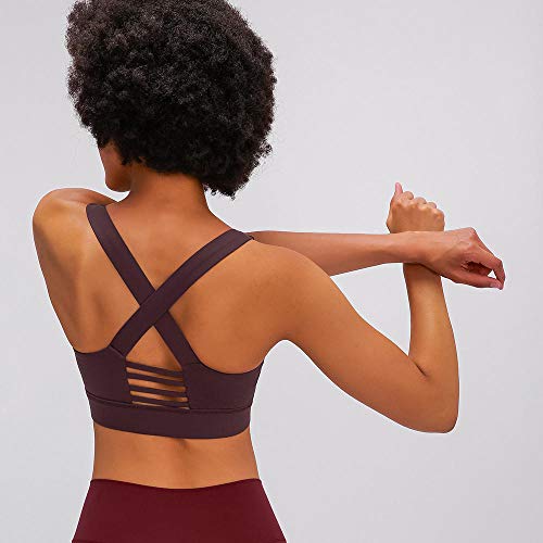 Sujetadores Deportivos para Mujer Correr Gym Top Mujer Correas Anchas Suaves como la Mantequilla Push Up Workout Athletic Yoga Bras-Castaño_6-S