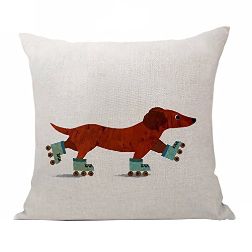 Sukisuki Funda de cojín de lino, con estampado de perro salchicha, tamaño estándar, para decoración de sofá, cafetería, coche., Lino, 2#, 45cm x 45cm