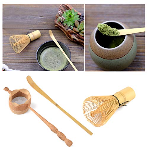 Summerwindy Colador de Té de Bambú Natural Cepillo de Batir Matcha Juego de Cucharada de Batidor de Té Verde en Polvo Juego de Utensilios de Té Accesorios de Cocina 3 Piezas